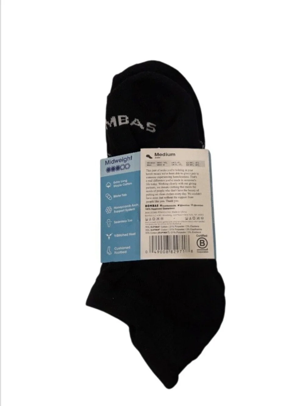 Bombas Medium Ankle Socks Black & White 5 Pair BNWT Unisex Honeycomb Arch Suppor